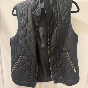 Old Navy Black Quilted Vest with Gold Zippers